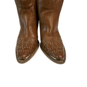 YO‎ KI Womens Modern Brown Studded Cowboy Heel Ankle Bootie Size 7